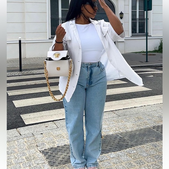 PLT Light Blue Basic Mom Jeans - Picture 1 of 7